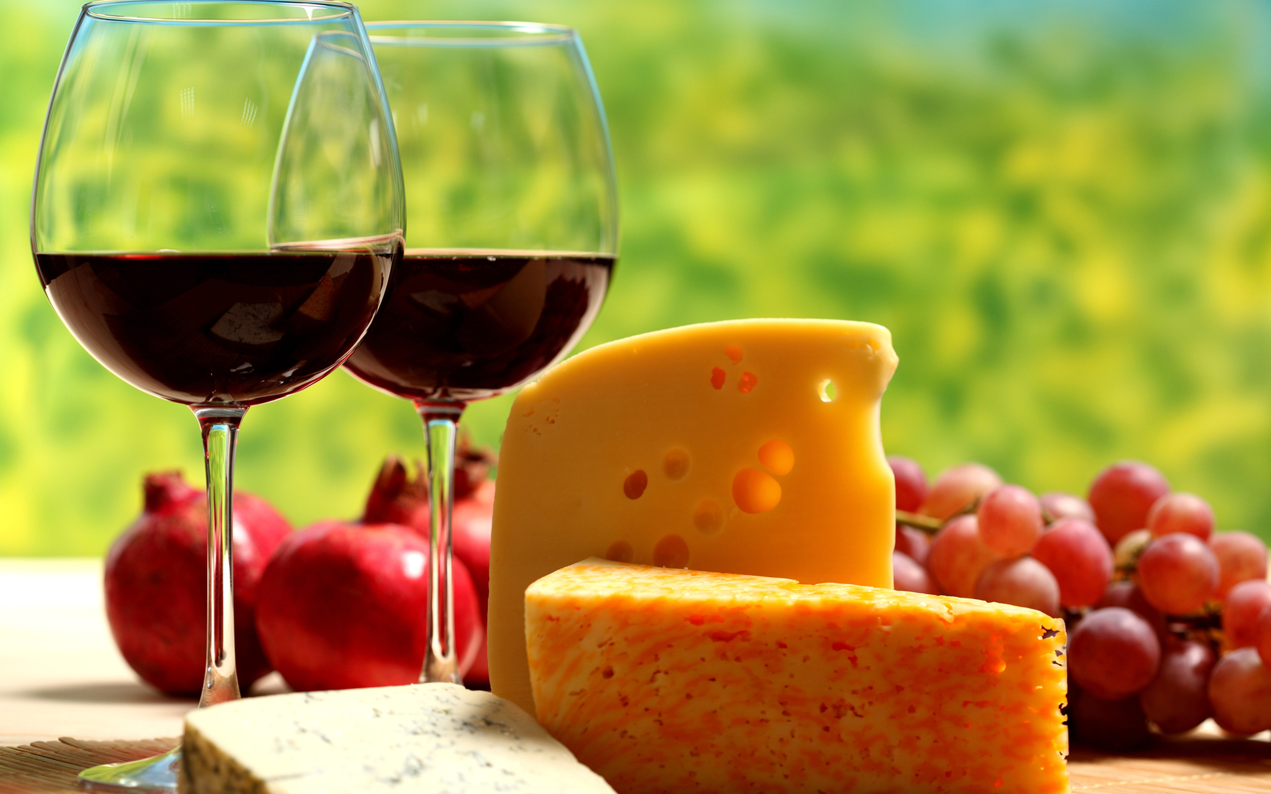 red wine glasses and cheese