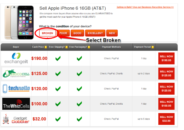 Step 2 to selling a broken cell phone