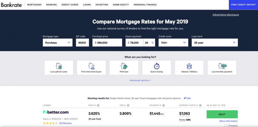 BankRate Mortgage Rate Comparison 