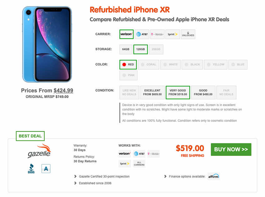 SellCell.com Refurbished iPhone XR