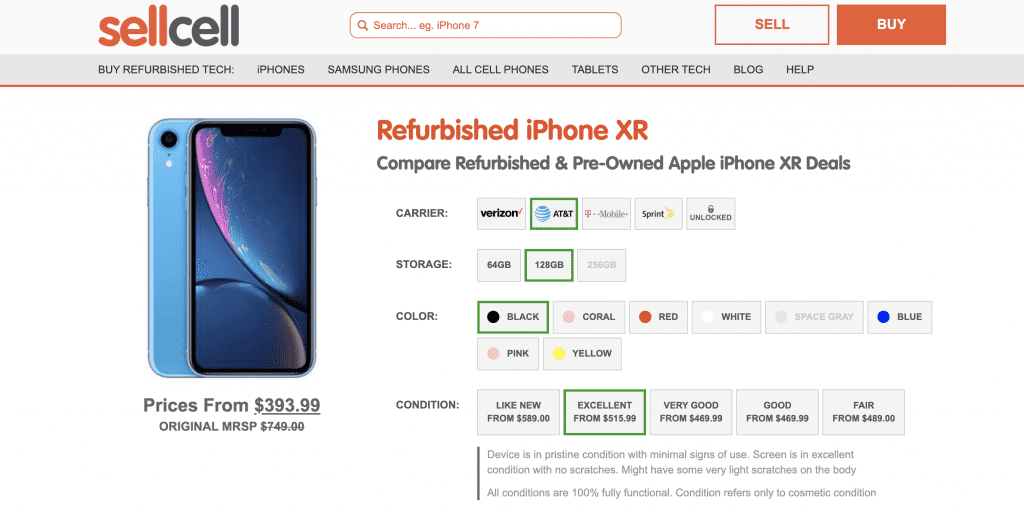 SellCell Comparison Site for Refurbished Phones