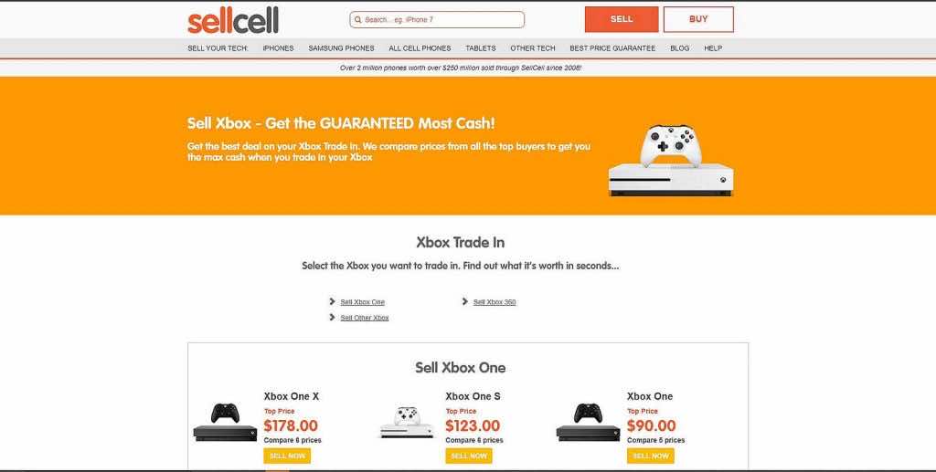 sellcell xbox trading page