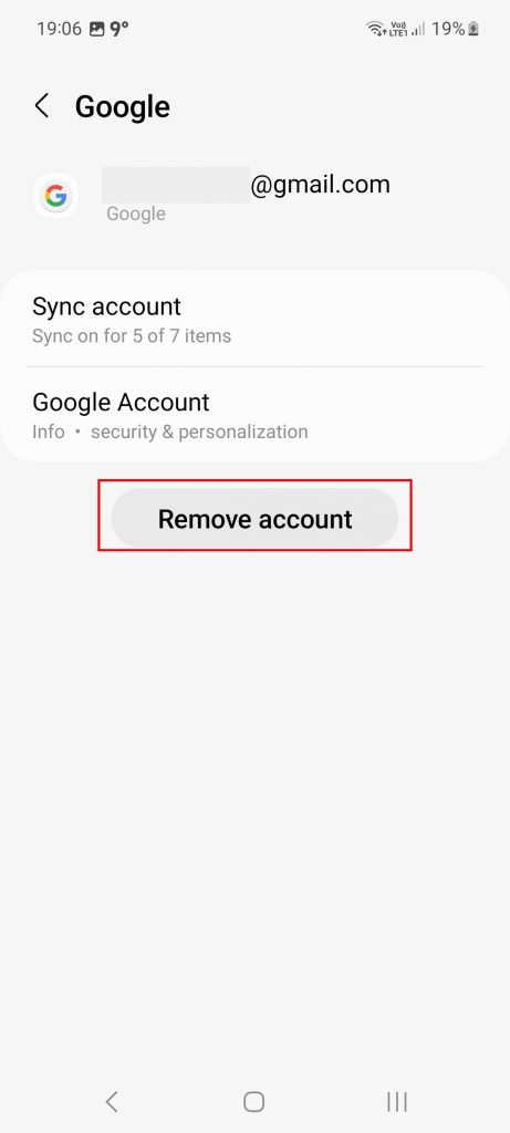 screenshot showing how to remove Gmail account from Android device