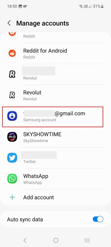 Screenshot showing how to remove your samsung account