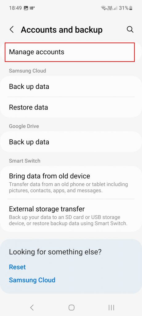 Screenshot showing how to remove your samsung account