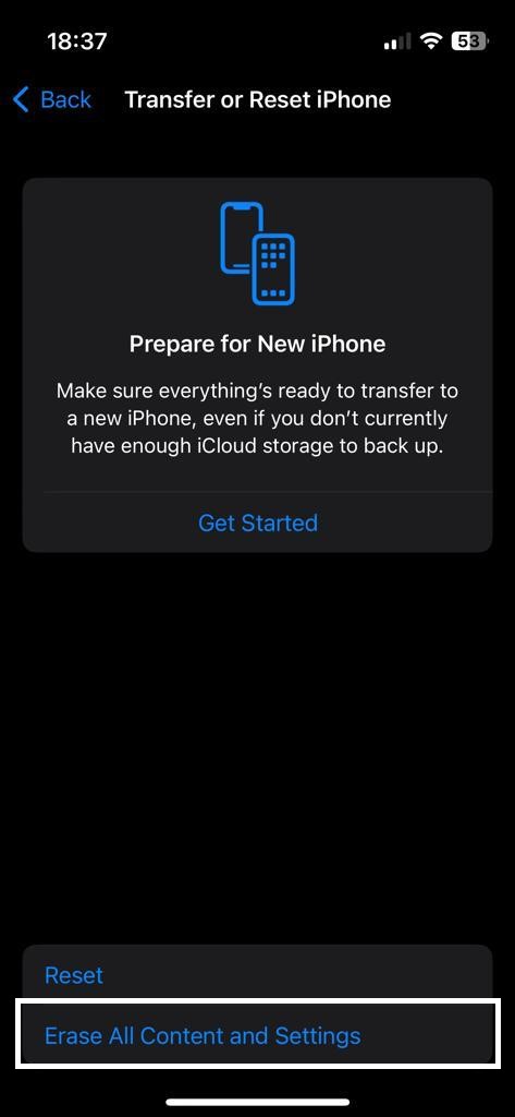 Screenshot showing how to reset your iphone