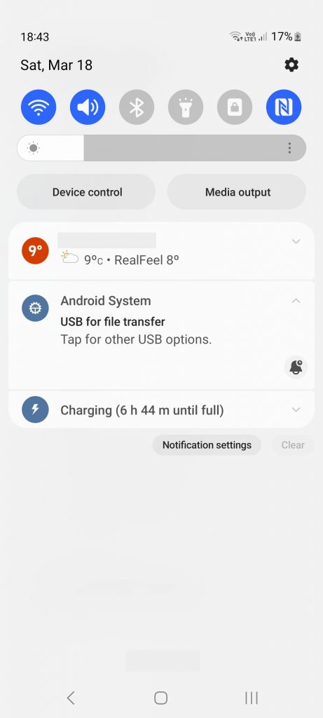 screenshot showing connected Android phone to computer